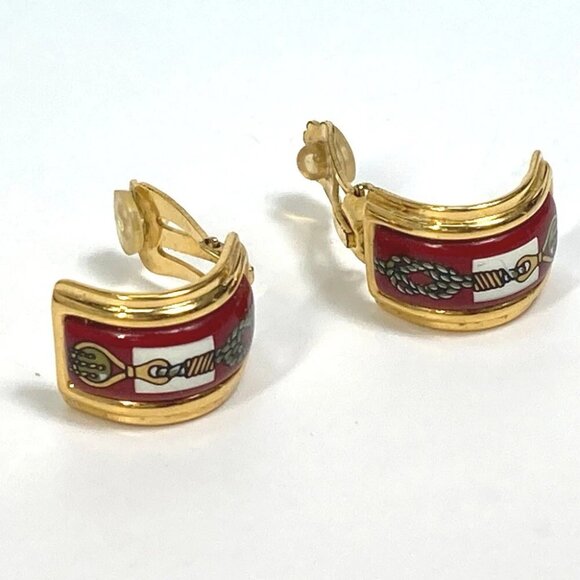 HERMES Cloisonne Email/Accessories Vintage/Earrings Gold Plated Red x Gold - Picture 8 of 9